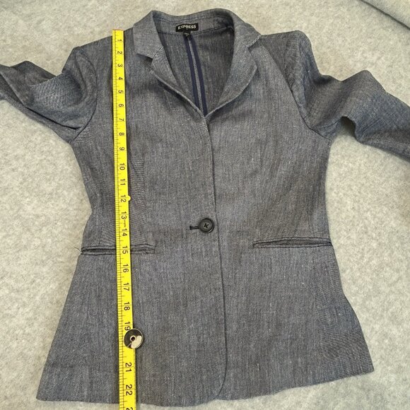 EXPRESS Blazer Womens 0 One Button Denim Look Lightweight Tailored Stretch - Picture 6 of 12